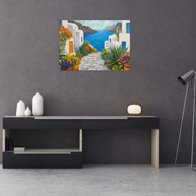 Obraz na szkle - Grecka uliczka (70x50 cm)