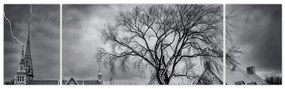 Obraz czarno - białej wioski (170x50 cm)