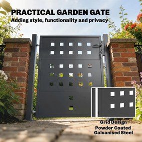 Outsunny Furtka ogrodowa z ocynkowanej stali, metalowa furtka z uchwytem, zamkiem i 3 kluczami, zamykana bramka 105x130 cm, ciemnoszara | Aosom PL