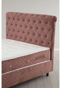 Różowe łóżko boxspring ze schowkiem 140x200 cm Sonata – Kalune Design