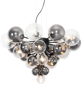 Lampa wisząca czarna z dymionym i przezroczystym szkłem 13-świateł - Bonnie ArtDeco Oswietlenie wewnetrzne