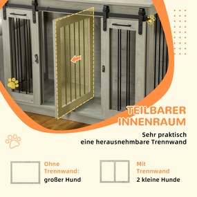 PawHut Klatka dla psów z 2 drzwiami, transporter dla psów, wytrzymały design, zamykana, Szary