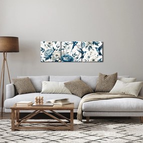 Obraz - Kolibry z kwiatami (z zegarem) (90x30 cm)
