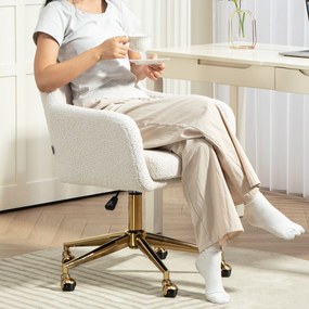 HOMCOM Fotel do Home Office, regulowany fotel biurowy na kółkach, pokrycie aksamitne, podstawa metalowa, Kremowy