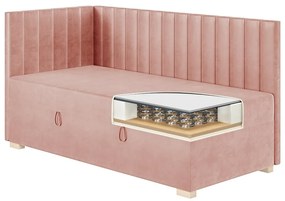 Różowe narożne łóżko dziecięce ze schowkiem i materacem 90x200 cm Snugi – Ghado