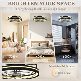 HOMCOM Wentylator sufitowy z lampą i pilotem, 48 cm LED, 3 temperatury światła, 6 prędkości, timer, czarny | Aosom PL