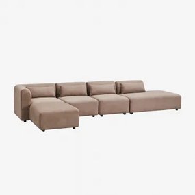 Modułowa Sofa Narożna 4-częściowa Z Prawym Szezlongiem I Pufem Fogler Sztruks Brąz Karmelowy - Sklum