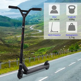 HOMCOM Hulajnoga wyczynowa Profesjonalna Freestyle 100mm koła PU Czarna dla dzieci i dorosłych Aluminium | Aosom PL