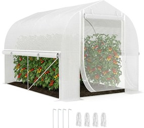 Outsunny Szklarnia tunelowa 3 x 2 x 2 m z rolowanymi bocznymi ściankami, odporna na UV folia z plastiku i stalowy stelaż, Biała