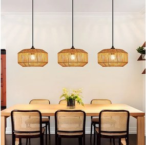 Lampa wisząca Nettlife Boho Rattan do jadalni – 3 światła, styl retro, gniazdo E27, regulowana wysokość, do salonu (żarówka nie jest dołączona)