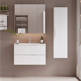 Biały Zestaw do Łazienki 80cm Szafka z Umywalką Słupek Ryflowane Fronty Cleo