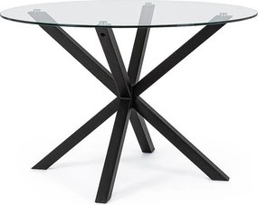 Okrągły szklany stolik, czarna stalowa skrzyżowana noga ⌀114 cm - MAY