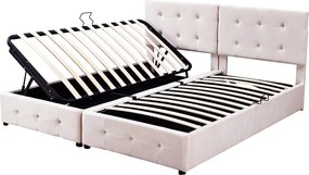 Łóżko z pojemnikiem 180x200 cm - z podnośnikiem hydraulicznym i stelażem - beżowy aksamit