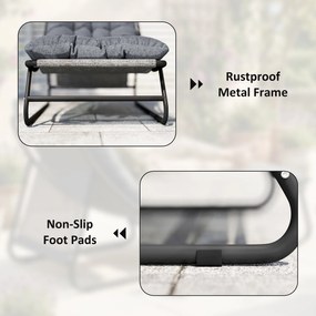 Outsunny Fotel wypoczynkowy zewnętrzny z podnóżkiem, poduszka 13 cm, antypoślizgowe nóżki, ciemnoszary | Aosom PL