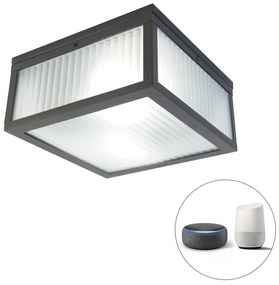 Zewnetrzna Inteligentna lampa sufitowa zewnętrzna czarna z żebrowanym szkłem, w tym Wi-Fi A60 - Charlois Nowoczesny Oswietlenie zewnetrzne