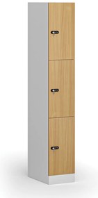 Szafka skrytkowa, 3 schowki, 1850 x 300 x 500 mm, demontaż, zamek mechaniczny z kodem, drzwi laminowane, buk