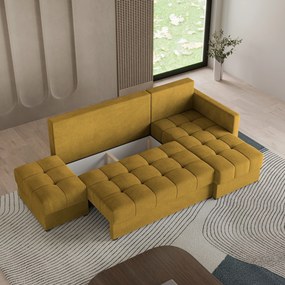 Masseno Narożnik LUMARI z funkcją spania i pojemnikiem na pościel Narozniki L, Rozkładana sofa - Żółty, KRONOS 01