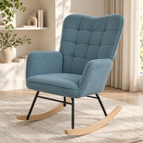 HOMCOM Fotel bujany ergonomiczny z drewnianymi płozami do 120 kg jasnoniebieski | Aosom PL