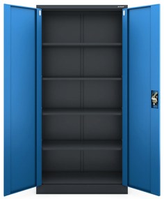 Biurowa szafa metalowa na akta JAN, 900 x 1850 x 400 mm, antracytowo-niebieska