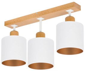 Biała lampa sufitowa, trzypunktowy spot CL-DWE50x7BU-WE z drewna E27