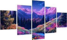 Obraz - Fioletowy krajobraz przy pełni księżyca (125x70 cm)