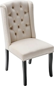 Zestaw 6 welurowych krzeseł z dębowymi nogami – beżowy