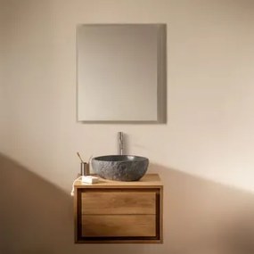 Zestaw Mebli Łazienkowych Z Drewna Tekowego Jabari Drewno Tekowe & Nieregularna Z Czarnego Cementu ↔︎40 Cm - Sklum