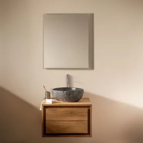 Zestaw Wiszących Mebli Łazienkowych Z Drewna Tekowego Jabari Drewno Tekowe & Nieregularna Z Czarnego Cementu ↔︎40 - Sklum