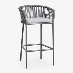 Wysoki Stołek Z Podłokietnikami Z Plecionej Liny Arhiza Grafitowa Szarość & ↑75 Cm - Sklum