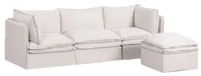 Sofa Modułowy 3-częściowy Z Pufą Z Lnu I Bawełny Grace Tkaniny Distressed White - Sklum