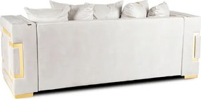 Sofa PALLAZO 3S Trzyosobowa Kremowo/Złota Welurowa Nowoczesna Glamour