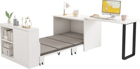Biurko składane i łóżko 2 w 1 - 216 x 116 x 79 cm - z łóżkiem 90 x 188 cm + 2 półki - metal + płyta MDF - biały