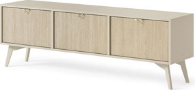 Szafka RTV: piaskowo-beżowy / wzór skandynawskiej jodełki, drewniane nogi, 158 x 52 x 38 cm