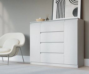 Komoda: Biała Matowa, 140 x 39 x 101 cm, 2 drzwi, 4 szuflady