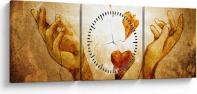 Obraz - Malowanie rąk pełnych miłości (z zegarem) (90x30 cm)