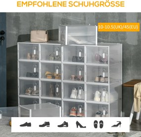 HOMCOM 18-elementowy regał na buty, stabelowane pudełka na buty do rozmiaru 45, magnetyczne drzwi, tworzywo sztuczne, 28 x 36 x 21 cm