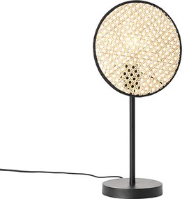 Rustykalna lampa stołowa czarna z rattanem 25 cm - Kata