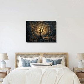 Obraz na szkle – Drzewo ze złotą aurą (70x50 cm)