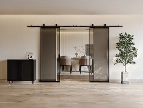 Drzwi przesuwne podwójne z ukrytym systemem przesuwnym – aluminium i szkło hartowane przydymione – 2 x wys. 205 x dł. 83 cm – LINCI II