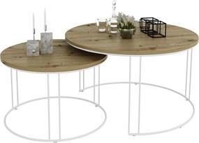 Skandynawski zestaw dwóch stolików kawowych biały + dąb artisan G2-K67