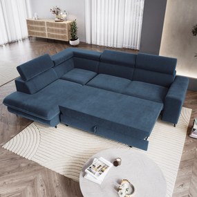 Masseno Narożnik VELISS z funkcją spania i pojemnikiem na pościel Narozniki L, Rozkładana sofa - Niebieski, CASTEL 79
