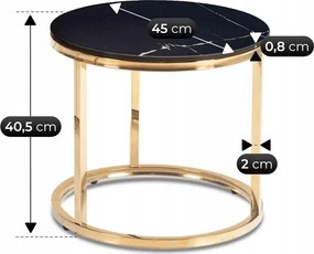 Zestaw Stolików Kawowych MILANO 45 cm/60 cm Czarny Marmur/Złoty Glamour