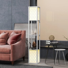 HOMCOM Lampa stojąca w nowoczesnym designie, 2 półki, łańcuszek włącznika, 26 cm x 26 cm x 156 cm, biały | Aosom PL