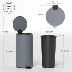 HOMCOM Kosz na śmieci 30 l z pedałem i miękką pokrywą, wkład metalowy, czarny, 36 x 30 x 60,5 cm