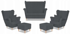 Zestaw uszak Rene Estella sofa fotele pufy Family Meble ciem. szary sztruks