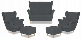 Zestaw uszak Rene Estella sofa fotele pufy Family Meble ciem. szary sztruks