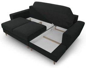 Czarny aksamitny rozkładany/ze schowkiem narożnik (prawostronny/z szezlongiem) Kyoto – Cosmopolitan Design