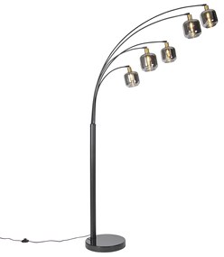 Lampa stojąca czarna ze złotem z dymionym szkłem 5-świateł - Zuzanna Nowoczesny Oswietlenie wewnetrzne