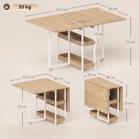 HOMCOM Rozkładany stół jadalniany w stylu industrialnym, dla maks. 4 osób, otwarte półki, elastyczny, metal, płyta wiórowa, wygląd drewna naturalnego | Aosom PL