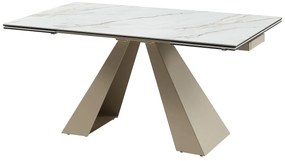 Rozkładany stół jadalniany 6-10-osobowy z ceramiki i metalu – imitacja marmuru biały i beżowy – LOZIPA marki Pascal Morabito